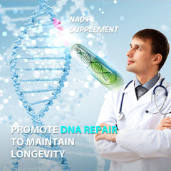 TEATTY NAD+ Plus ingredients chart; highlights resveratrol and NAD+ blend benefits.