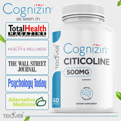 Teaveli Cognizin ingredients graphic shows vegan and gluten-free formulation.