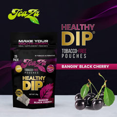 TeaZa Bangin' Black Cherry labels show gluten-free and vegan options