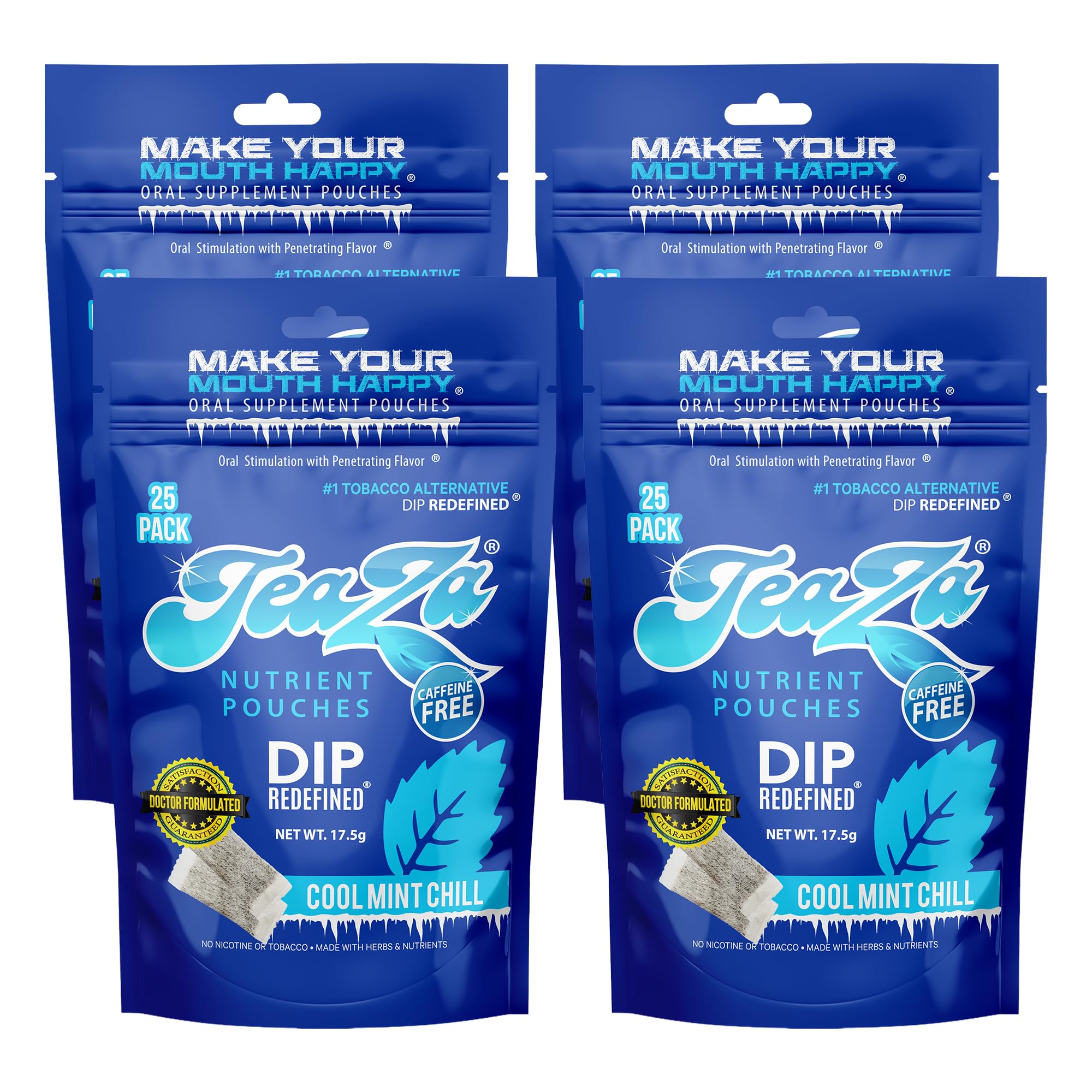 TeaZa Cool Mint Chill pack front view, four-pack for on-the-go refreshment.