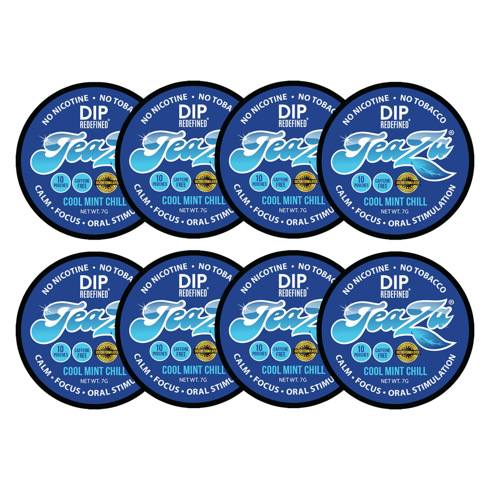 TeaZa Cool Mint Chill pouch shows refreshing mint flavor for tobacco-free satisfaction.