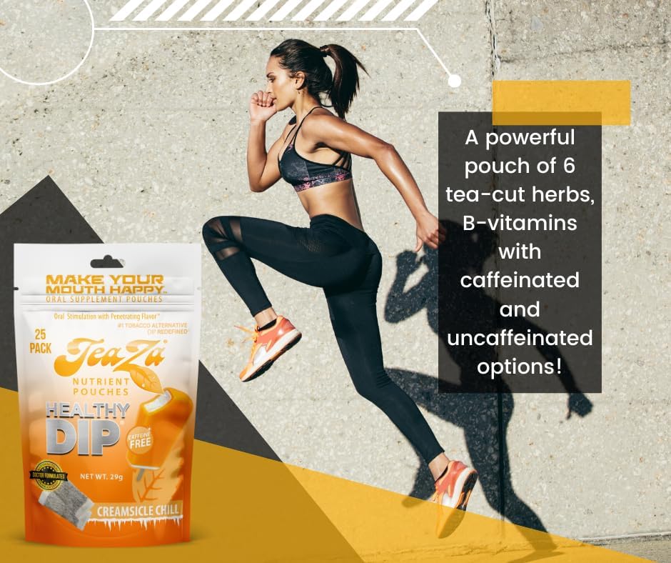 TeaZa Creamsicle Chill flavor swirls pouch with bright creamy orange notes