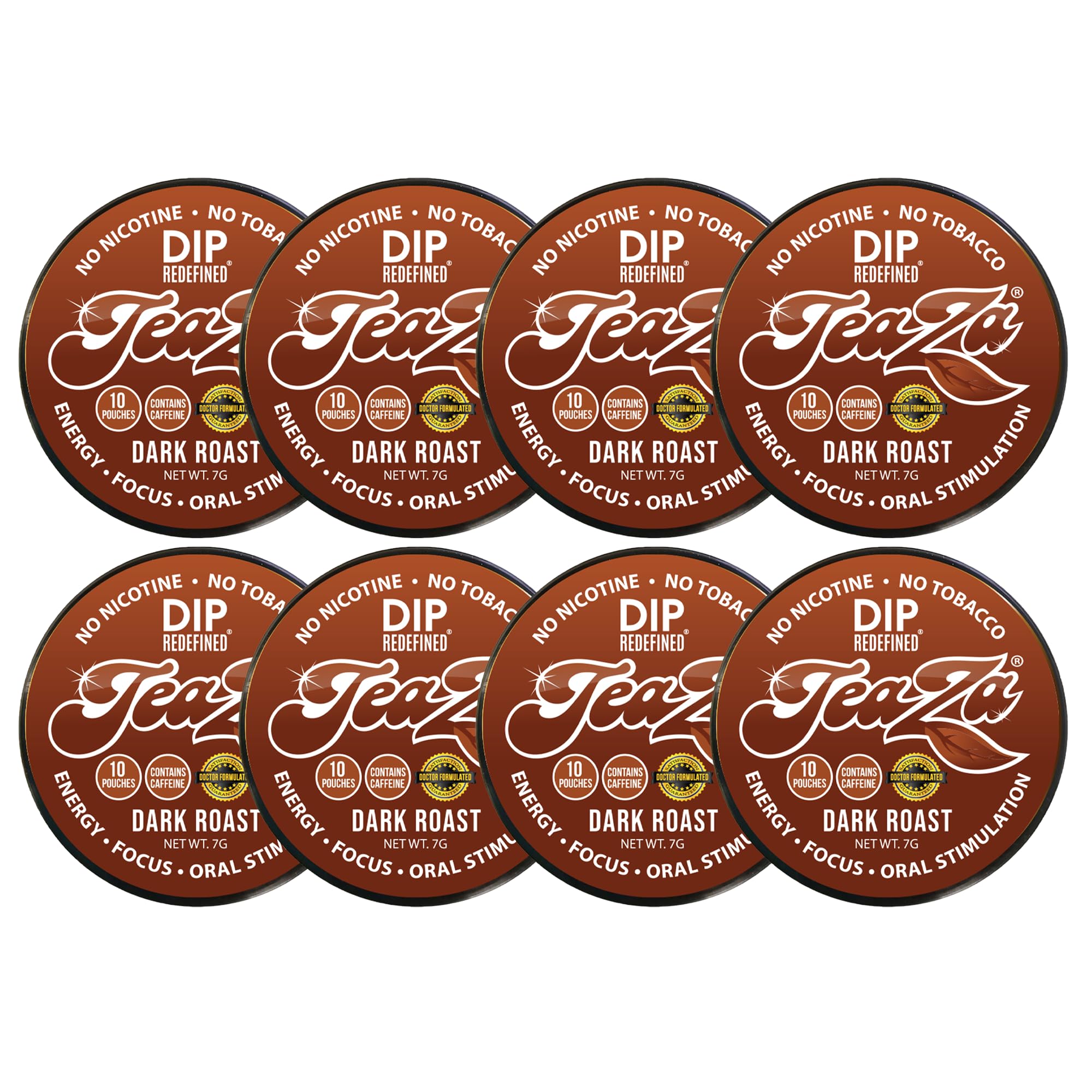 TeaZa Dark Roast Pouch dispense closeup showing bold flavor and energy