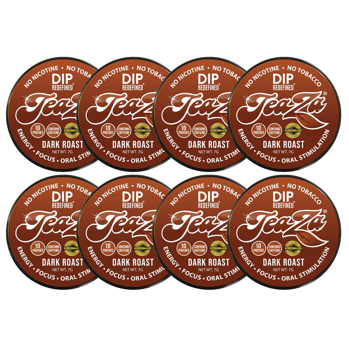 TeaZa Dark Roast Pouch dispense closeup showing bold flavor and energy