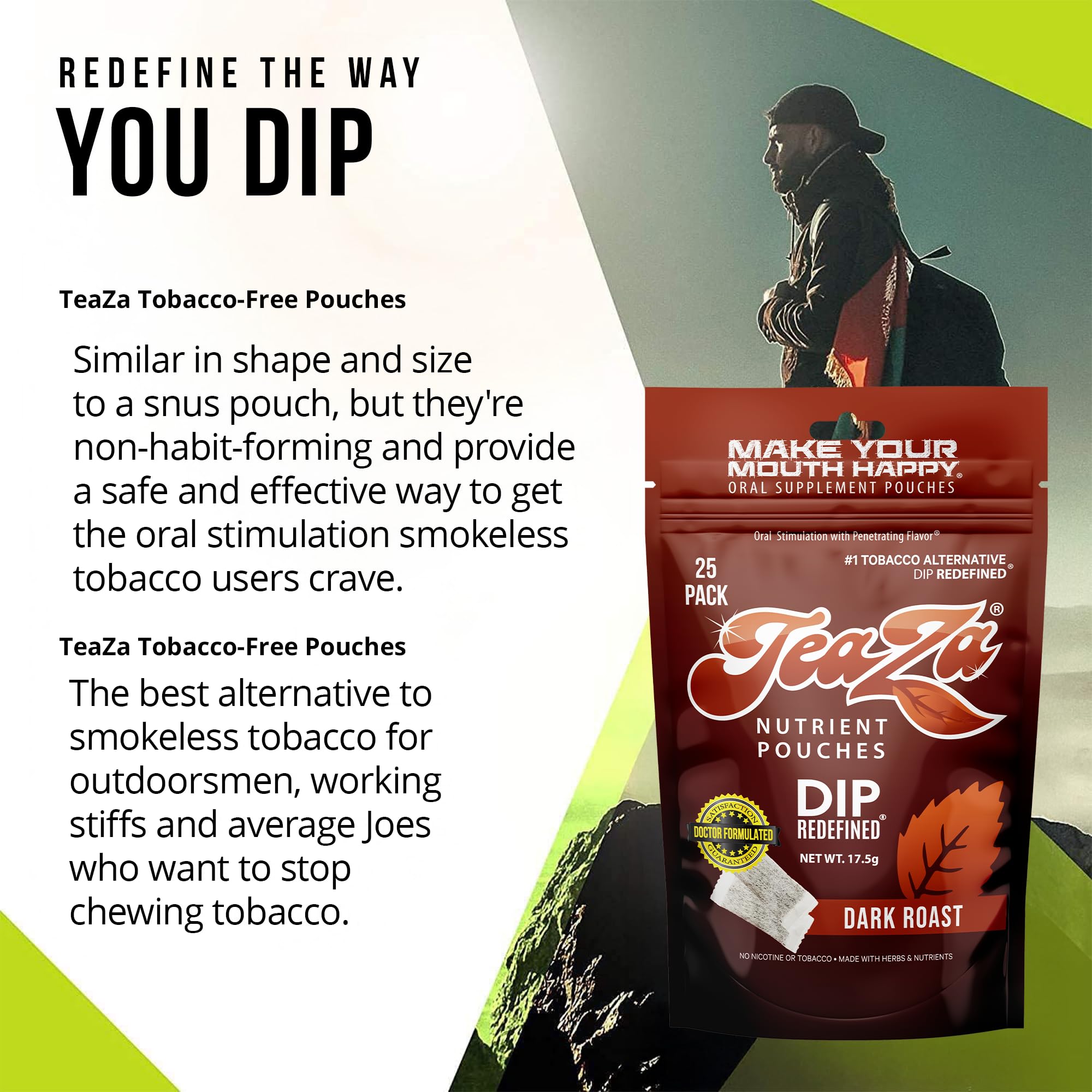 TeaZa Energy Dark Roast display on shelf emphasizes a healthier dipping alternative