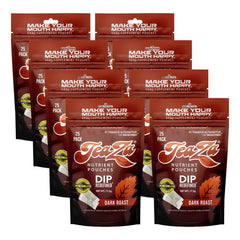 TeaZa Energy Dark Roast pouch closeup shows bold flavor and aroma