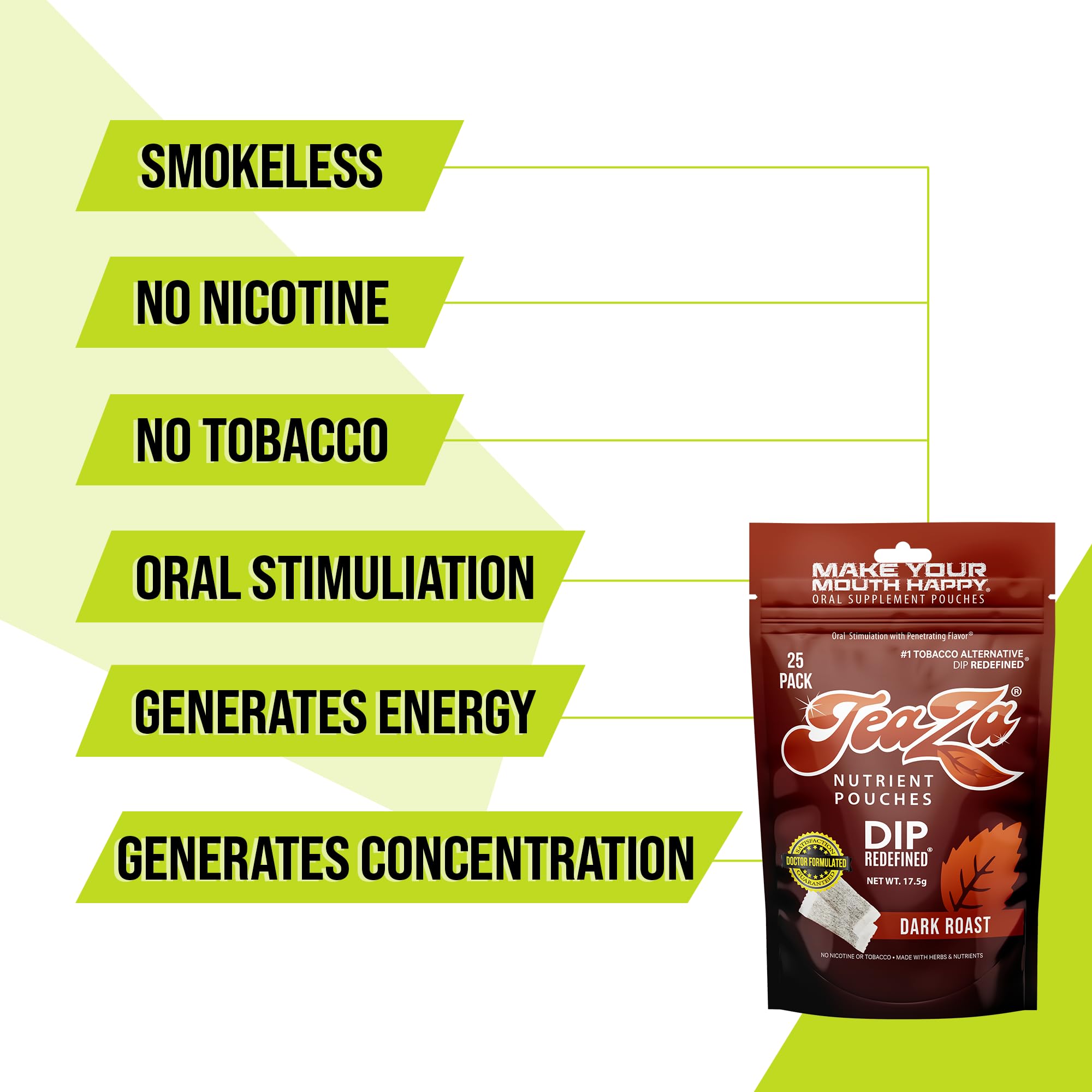 TeaZa Energy Dark Roast pouch in hand for discreet, flavorful uplift