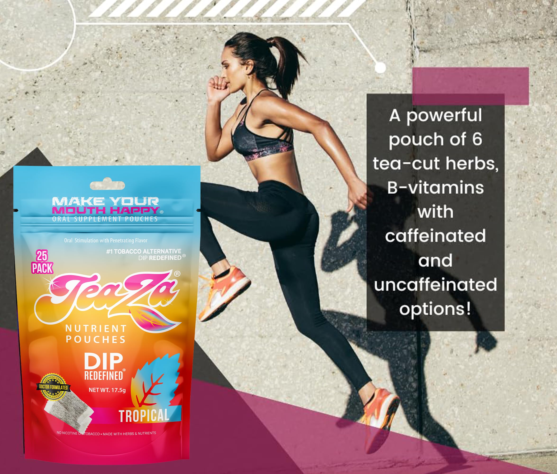 TeaZa energy pouch dropped into cold water for infusion