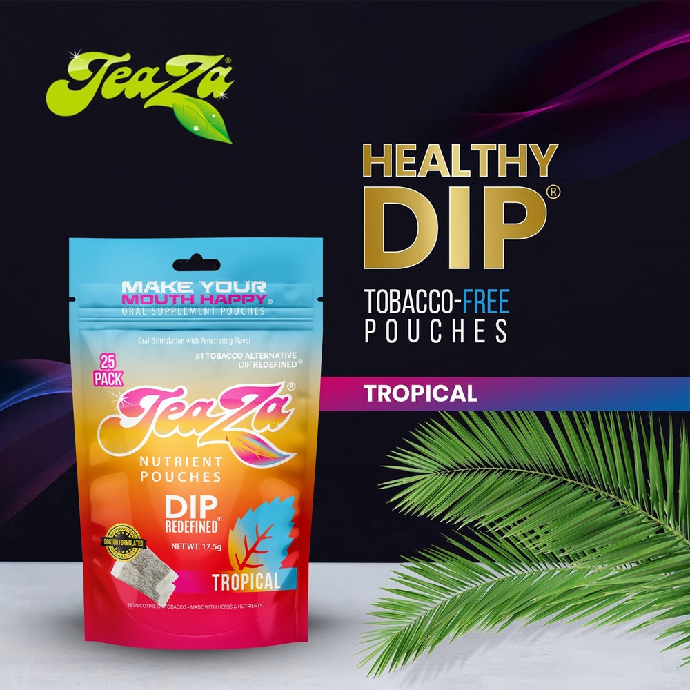 TeaZa energy pouch dropped into hot water to make tea