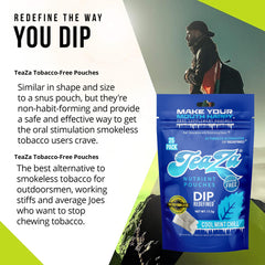 TeaZa Energy Pouch in water, suggests tea infusion option.