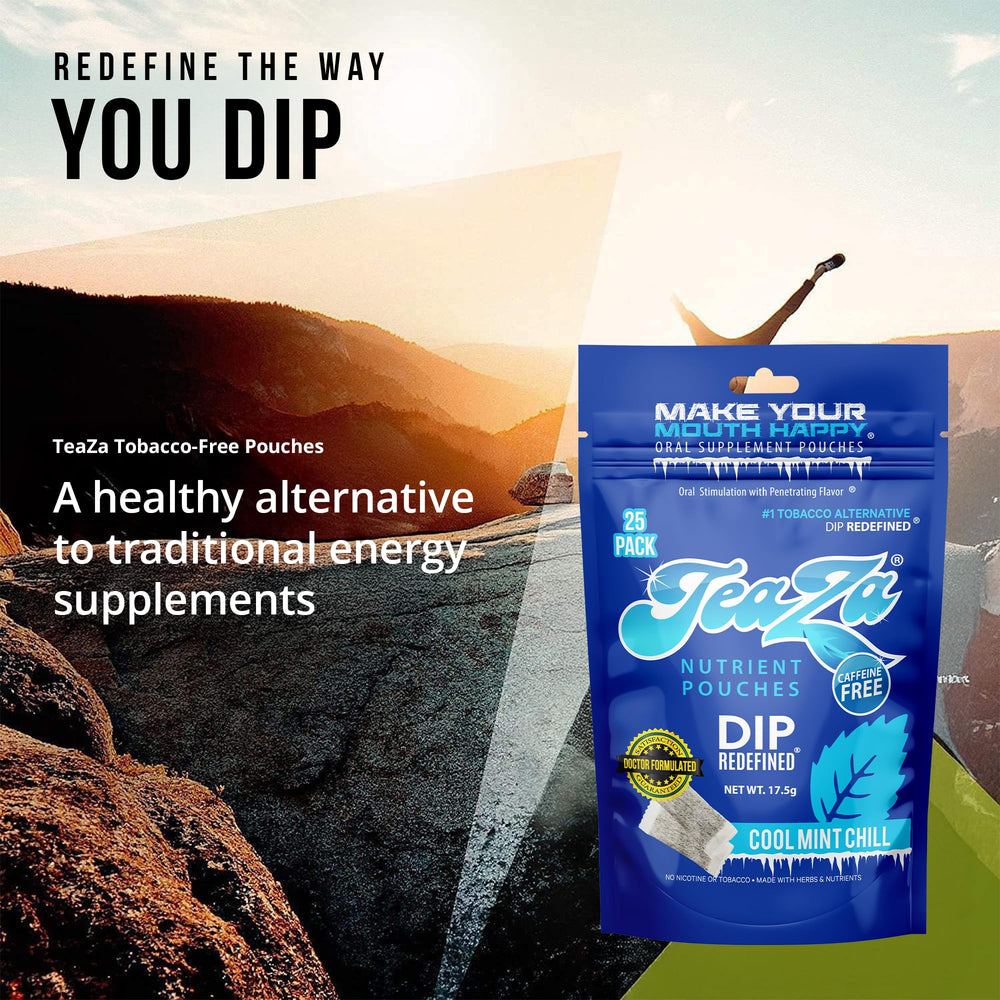 TeaZa Energy Pouch tea infusion setup with hot water.