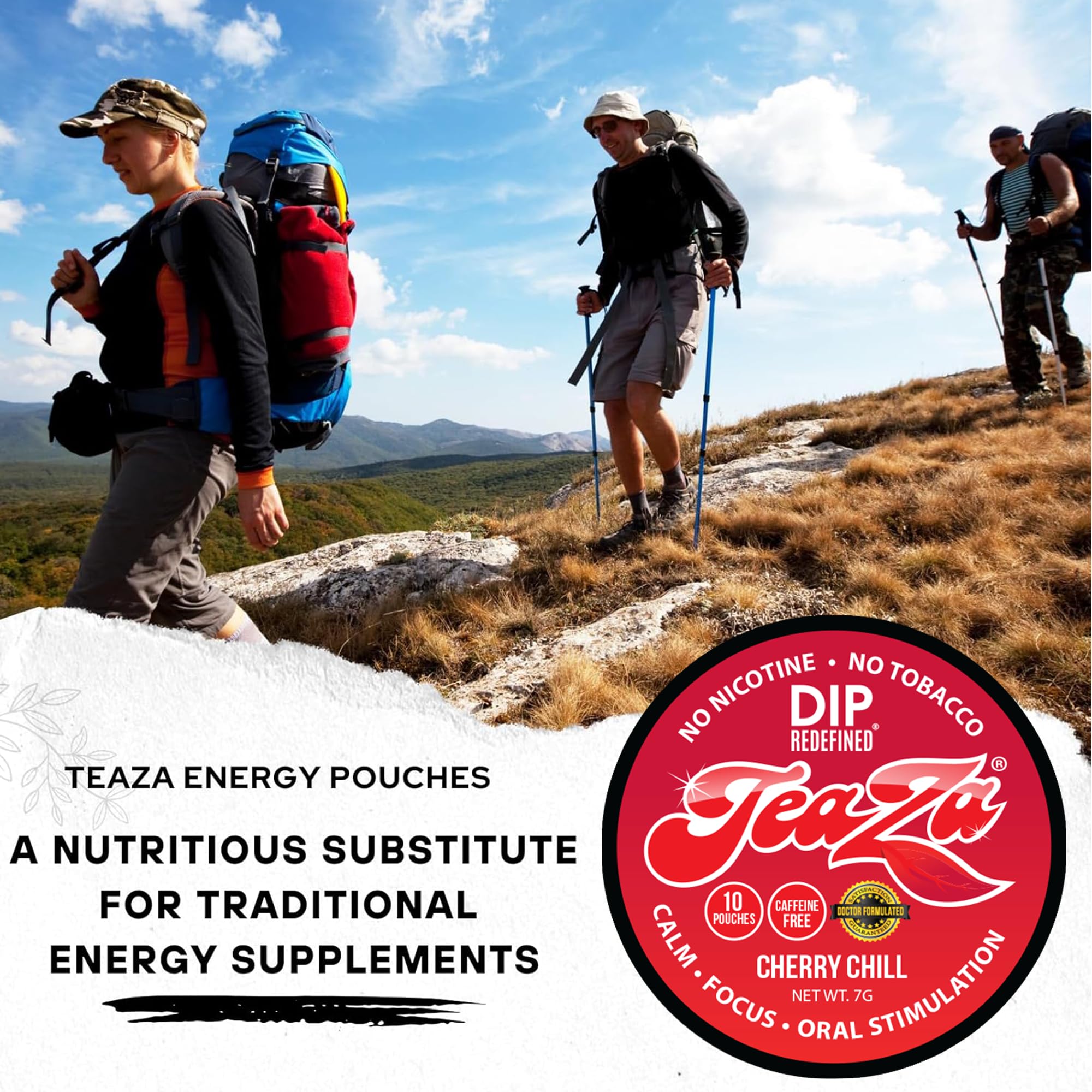 TeaZa Energy Pouches 8-pack display for on-the-go energy