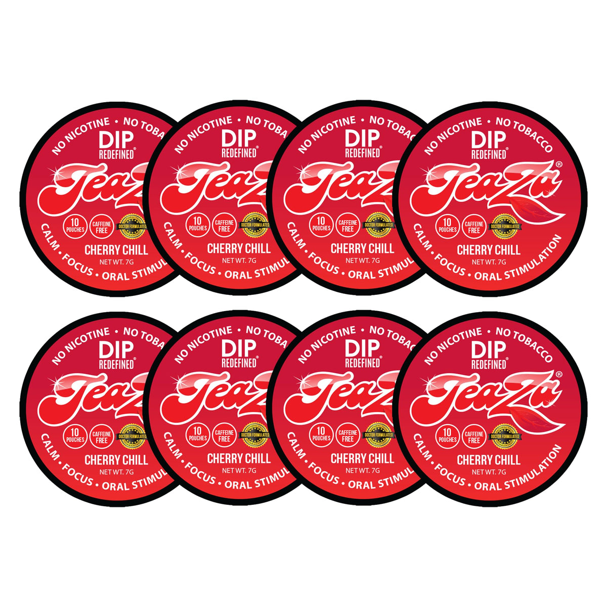 TeaZa Energy Pouches Cherry Chill package on desk for convenient energy boost