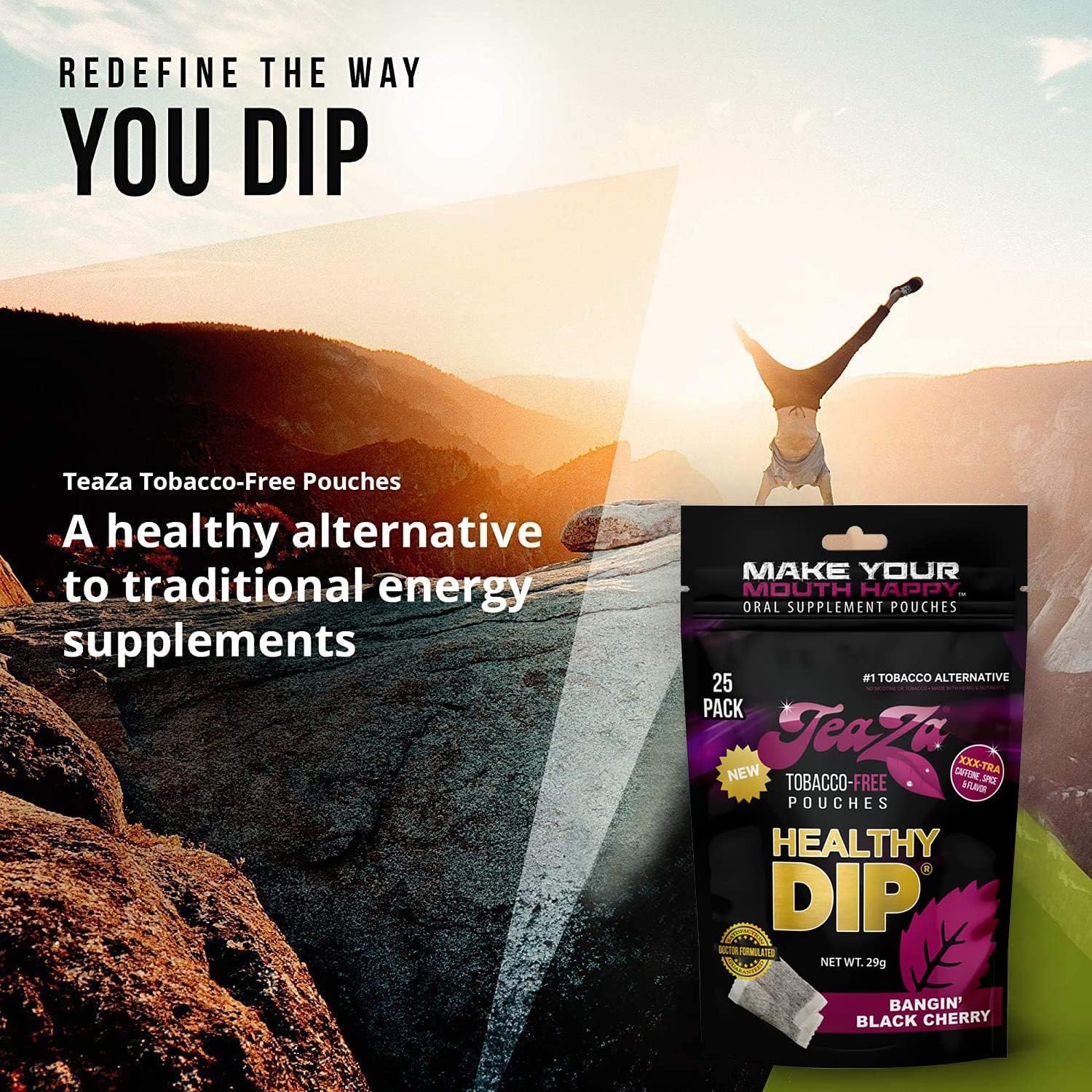 TeaZa energy pouches in a glass with water for easy infusion.
