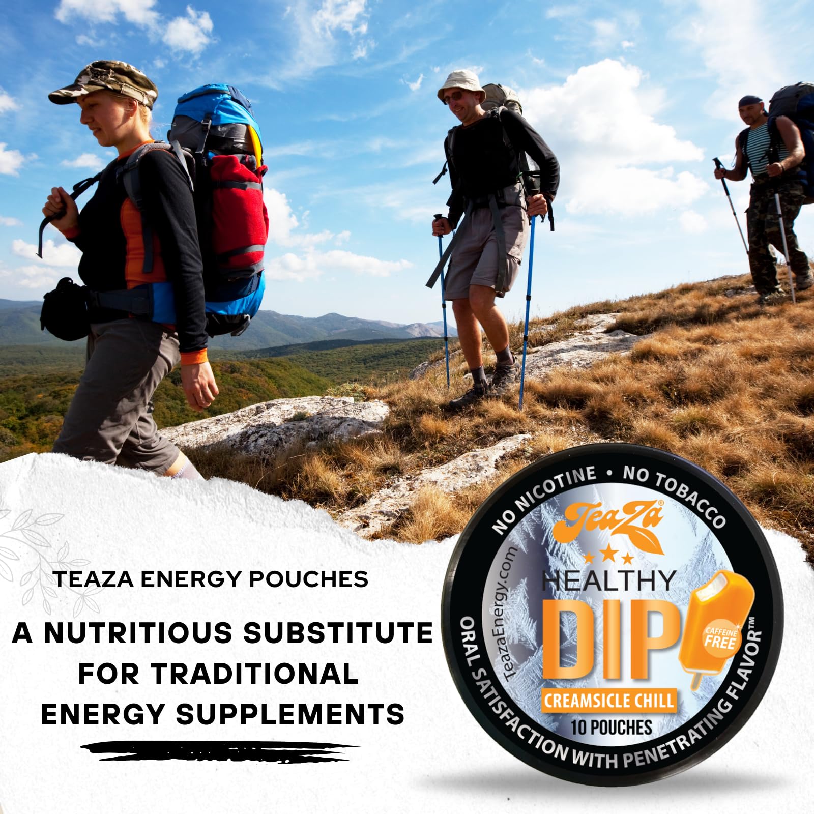 TeaZa Energy Pouches ideal for outdoor breaks and quick refreshment.