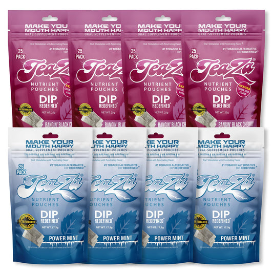 TeaZa Energy Pouches pack front showing eight nicotine-free pouches for a smokeless alternative