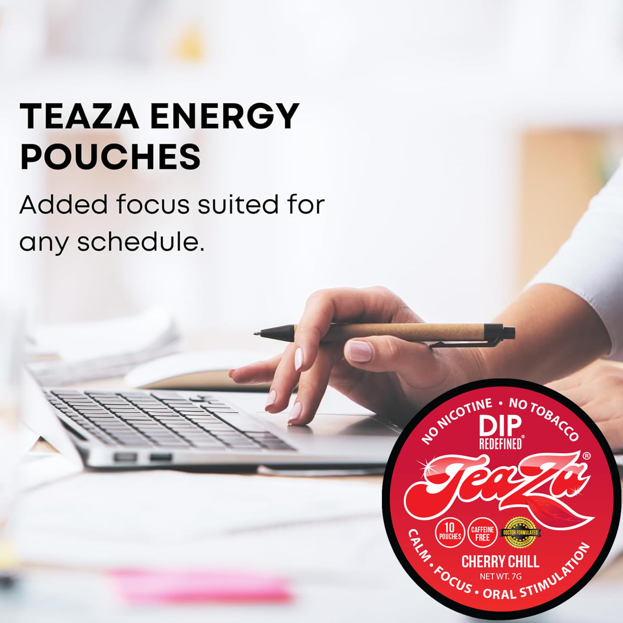 TeaZa Energy Pouches close-up peppermint leaf highlights natural ingredients