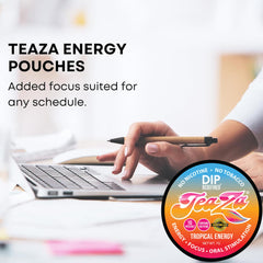 TeaZa Energy Pouches Tropical on-the-go use with herbal vitamins.
