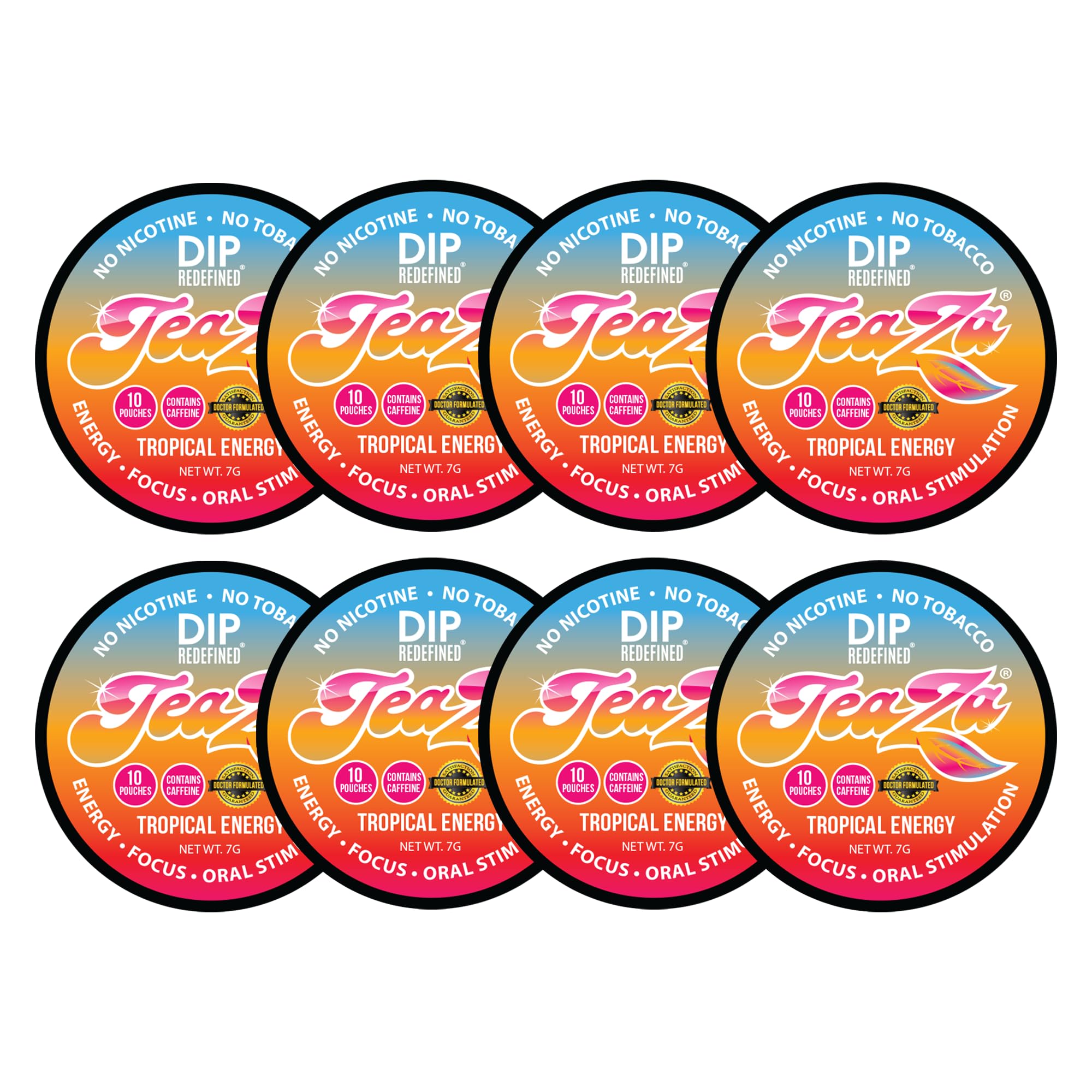 TeaZa Energy Pouches Tropical Pineapple Mango 8-pack for focused energy on the go.