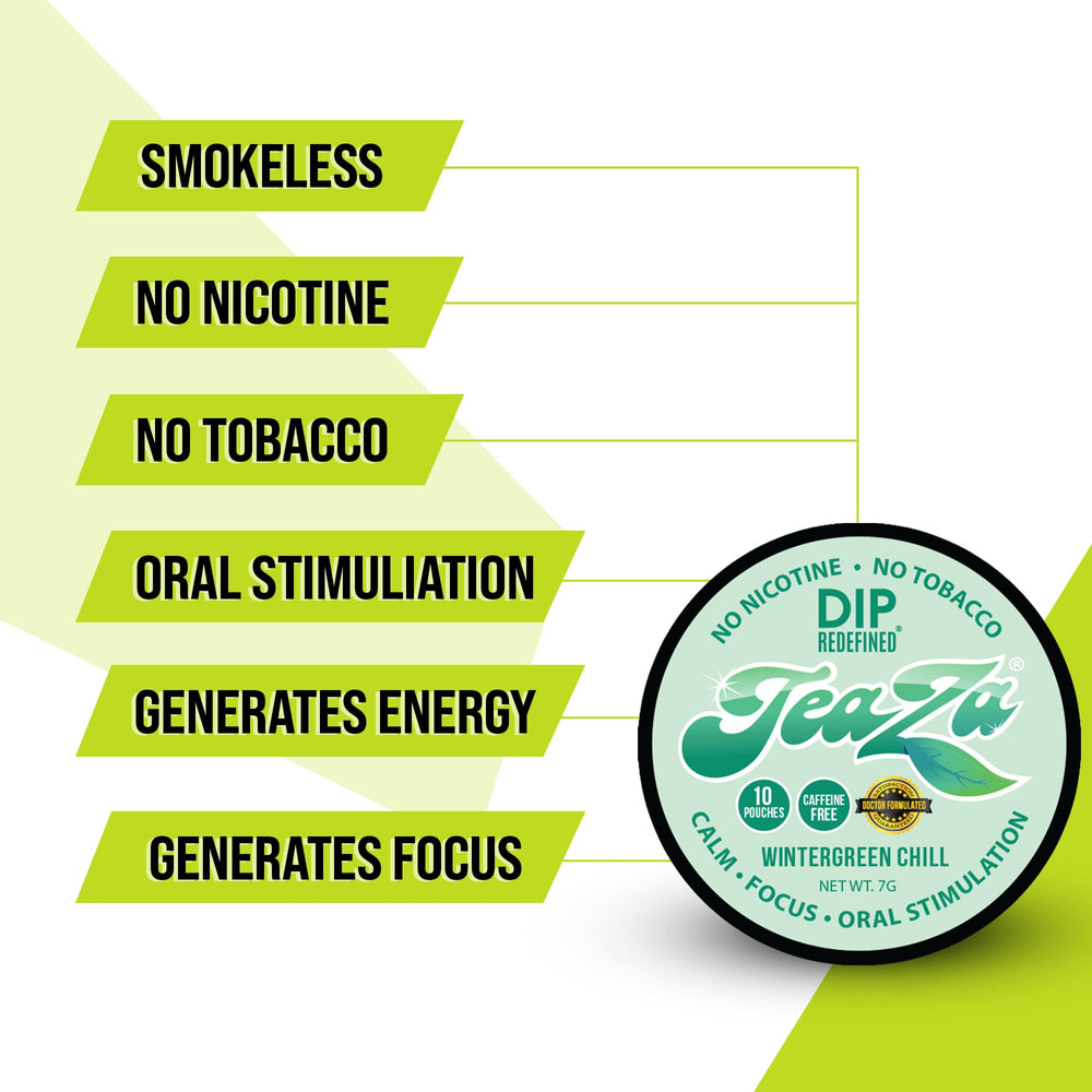TeaZa Energy Pouches Wintergreen Chill minty breath refreshment in action.