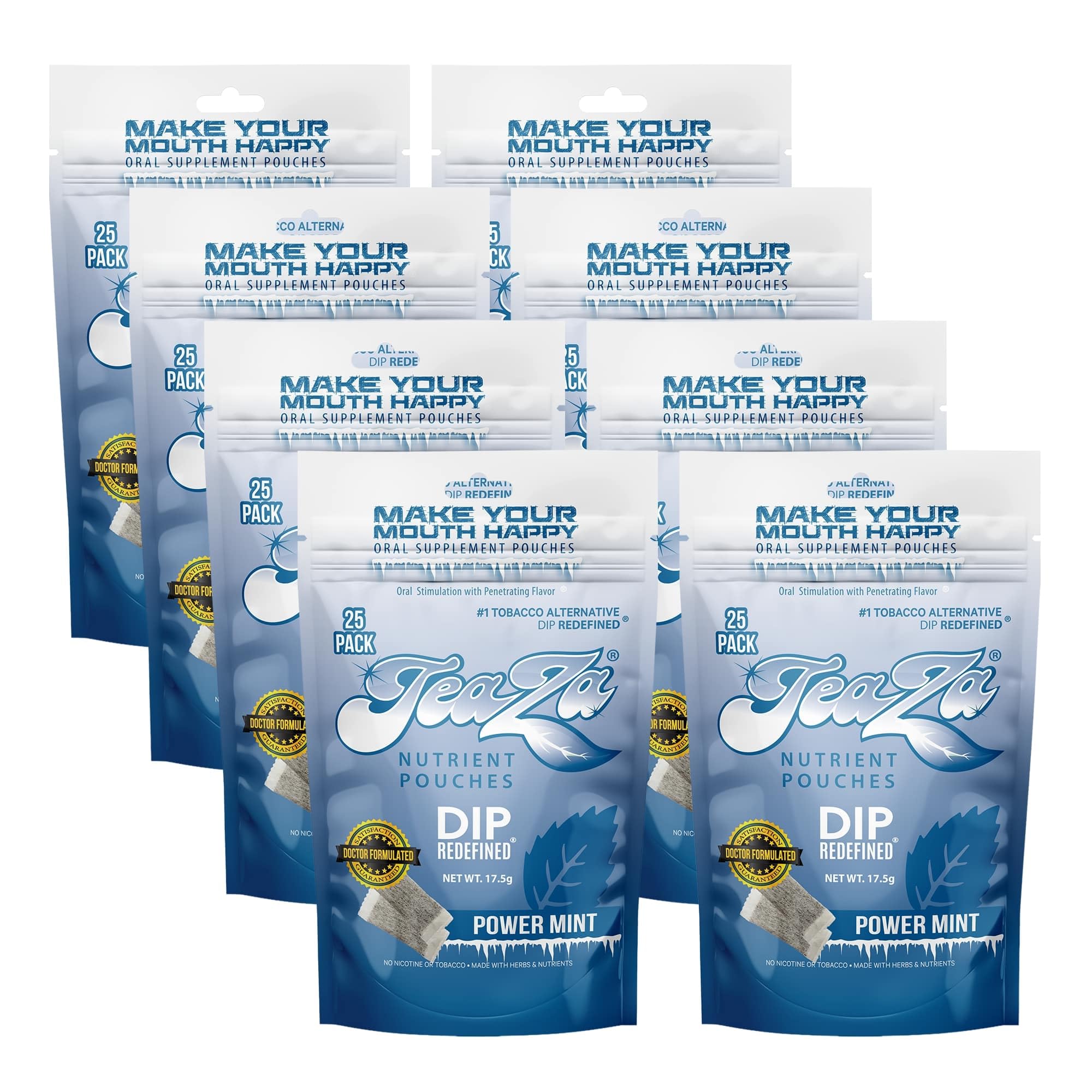 TeaZa Energy tobacco-free pouches pack front, minty energy on the go.