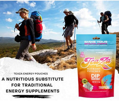 TeaZa non tobacco dip alternative shown as convenient snack companion.