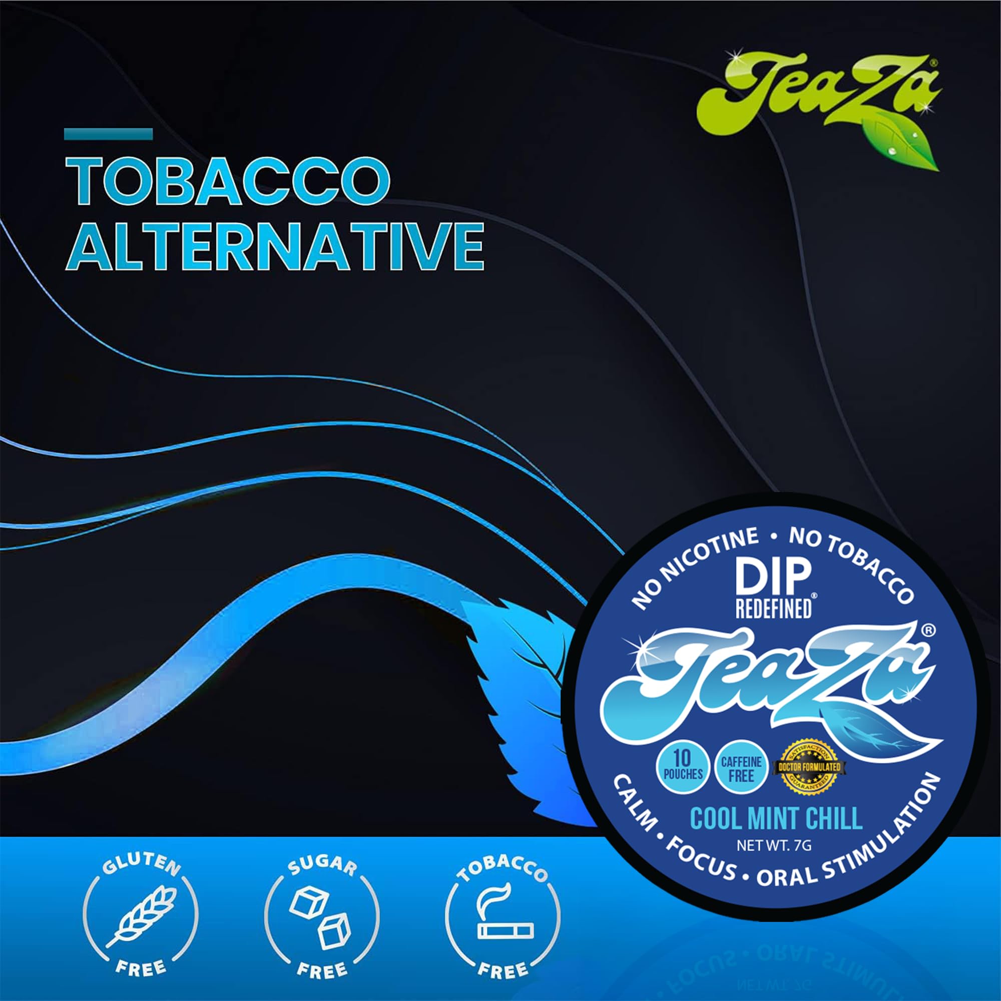 TeaZa Relora-containing ingredient label signals a calming moment during use.