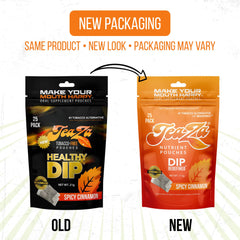 TeaZa Spicy Cinnamon Energy Pouch back view shows packaging and tobacco-free convenience.