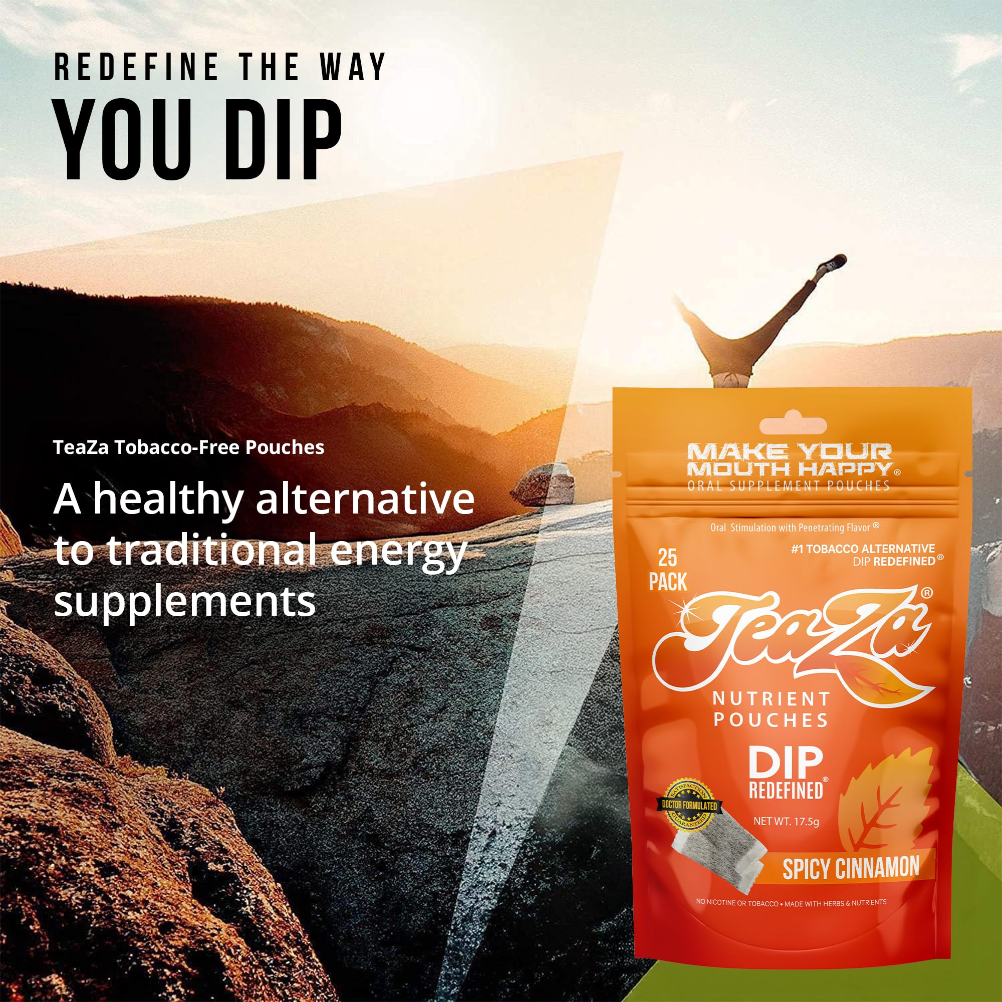 TeaZa vegan sugar-free pouch offers a tobacco-free alternative for flavor and focus.