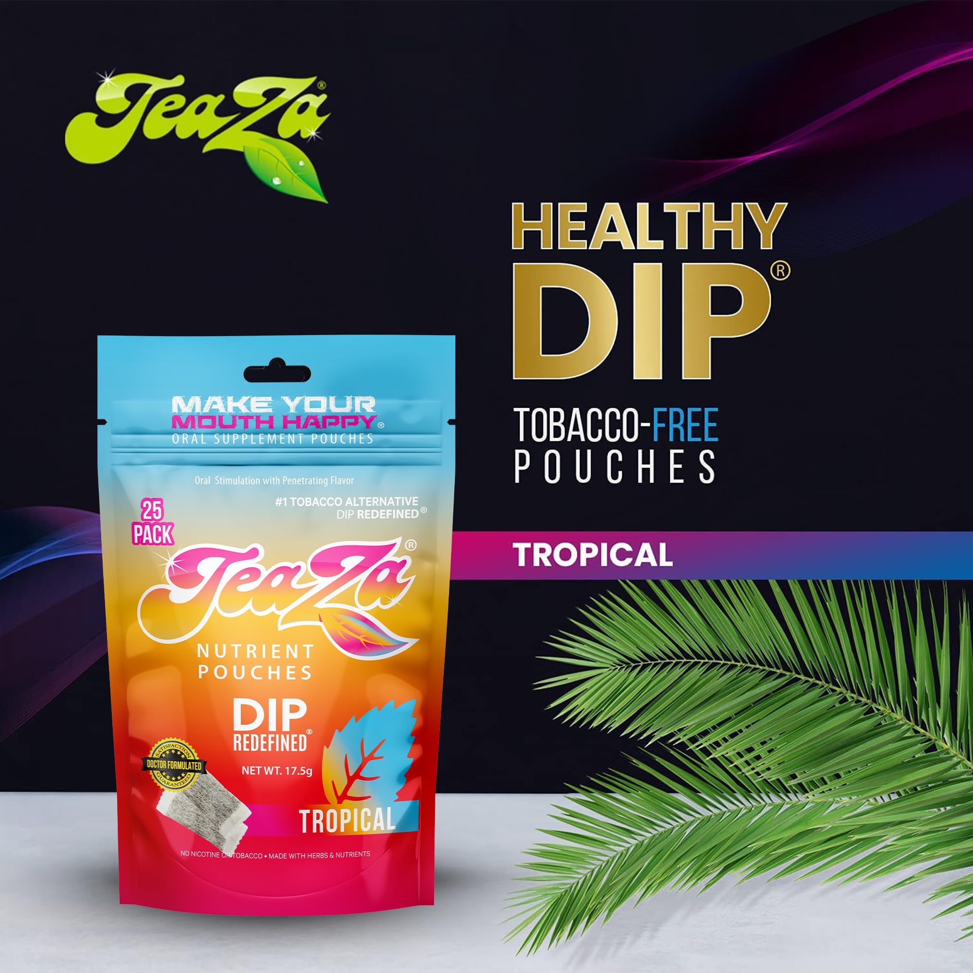 TeaZa Wintergreen Chill pouch with frosted lid evokes fresh, crisp finish.