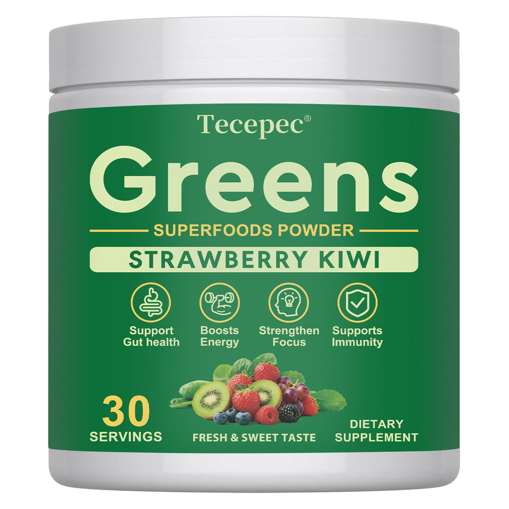 Tecepec Super Greens Powder bottle for daily nutrition and sustained energy