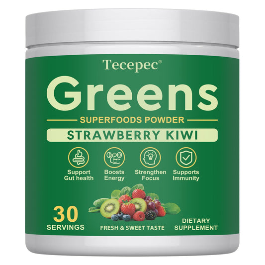 Tecepec Super Greens Powder bottle for daily nutrition and sustained energy