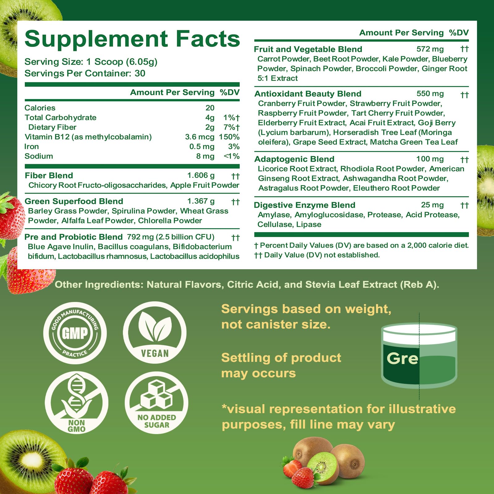 Tecepec Super Greens Powder dispense scoop shows easy measuring for consistent daily use