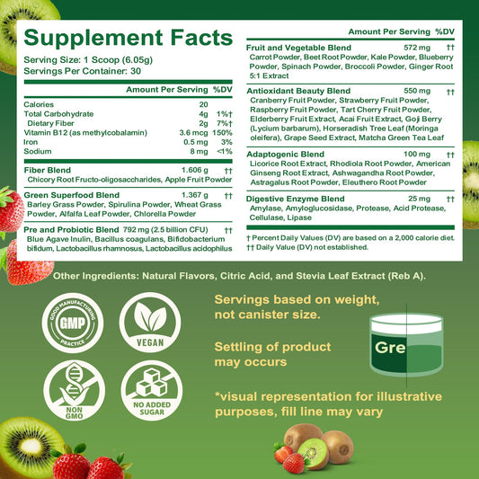 Tecepec Super Greens Powder dispense scoop shows easy measuring for consistent daily use