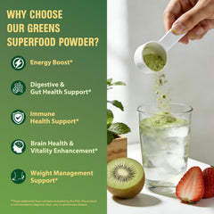 Tecepec Super Greens Powder label closeup emphasizes clean ingredients and quality