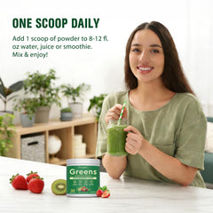 Tecepec Super Greens Powder pre-probiotics closeup suggests gut-friendly support