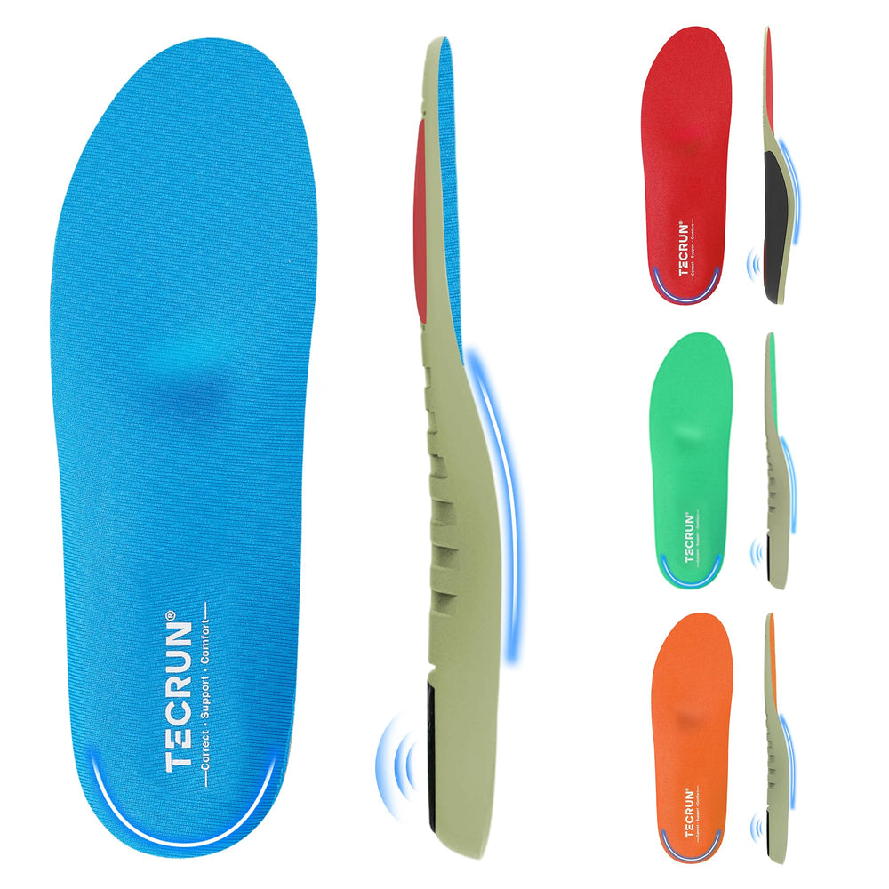 TECRUN insoles arch-support close-up shows firm arch contours for daily comfort.