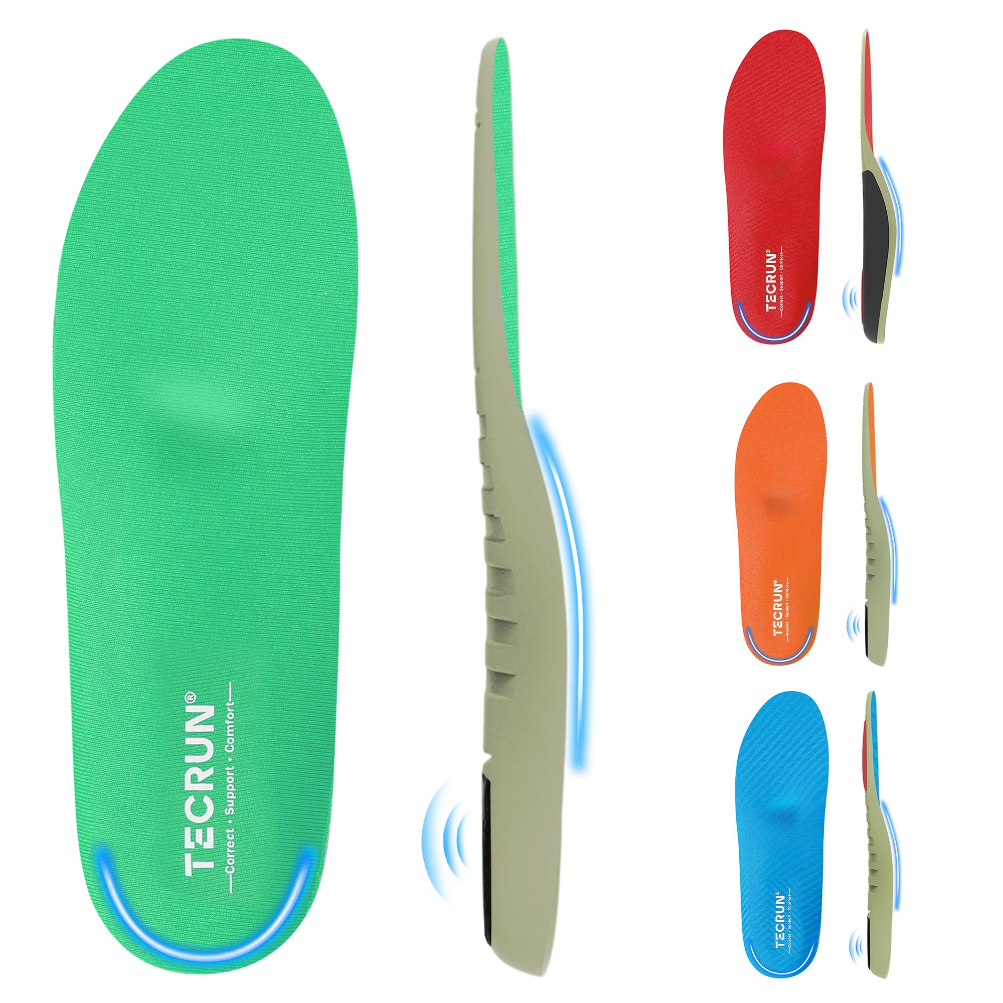 TECRUN insole shows 4 arch heights for personalized comfort