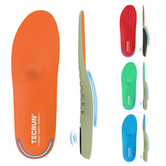 TECRUN plantar fasciitis insoles packaging showing 8-in-1 arch support for all-day wear