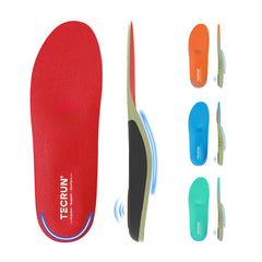 TECRUN plantar fasciitis insoles packaging highlights versatile arch support for all-day comfort.