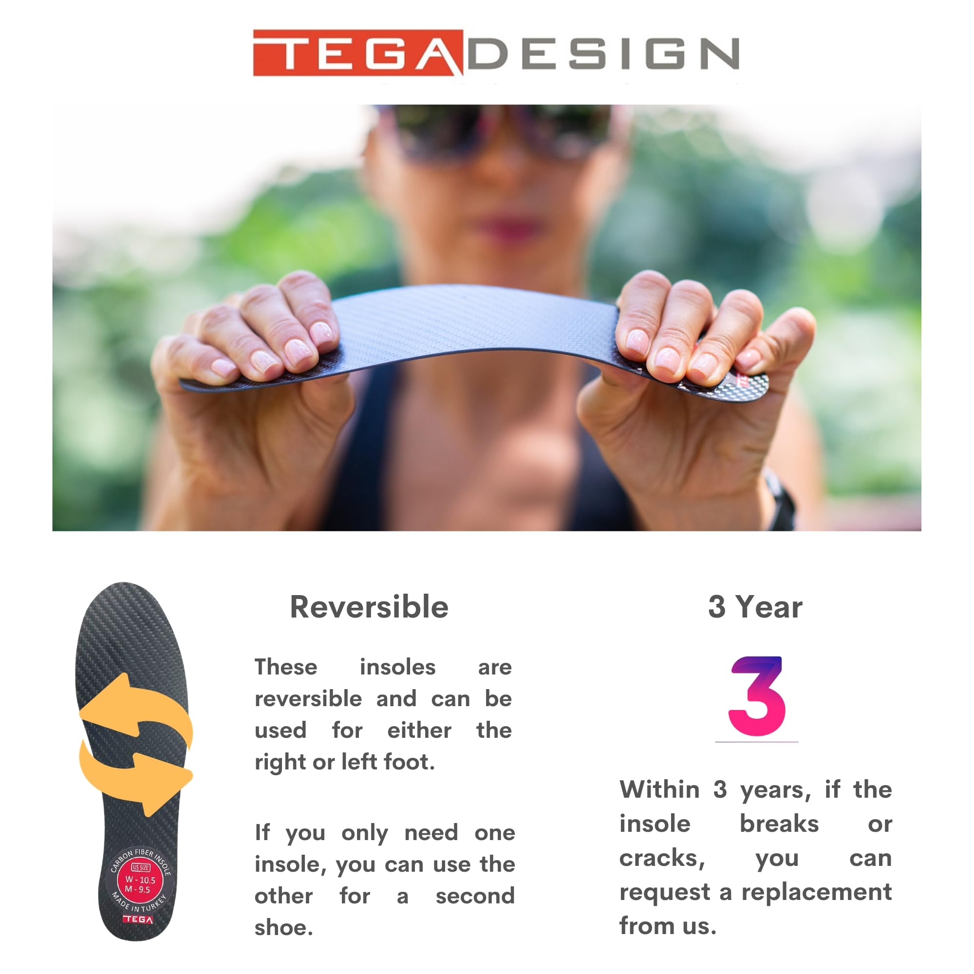 TEGA European-made carbon fiber insole – high quality, durable construction