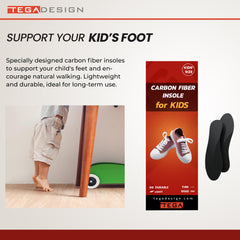 TEGA Kids carbon fiber insoles slim profile ensures discreet, comfortable wear in sneakers.