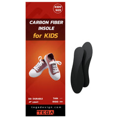 TEGA Kids Carbon Fiber Insole shows toe-walking focus with lightweight, supportive design.