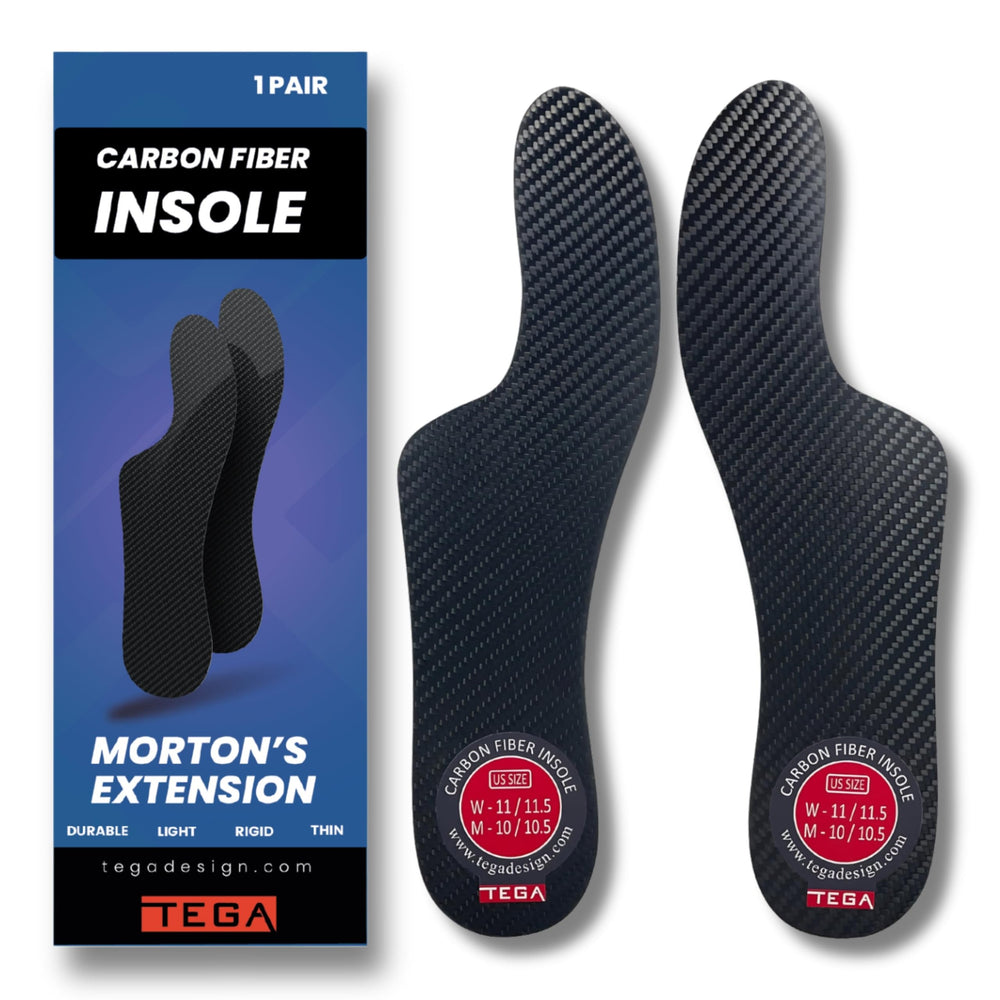 TEGA Morton's Extension orthotic right-insole for toe stability during walking.