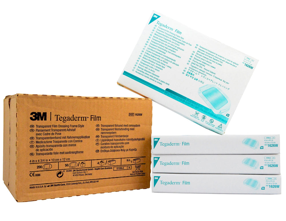 Tegaderm 1626w transparent film dressing 4x4.75 inches protects wounds while enabling easy monitoring.