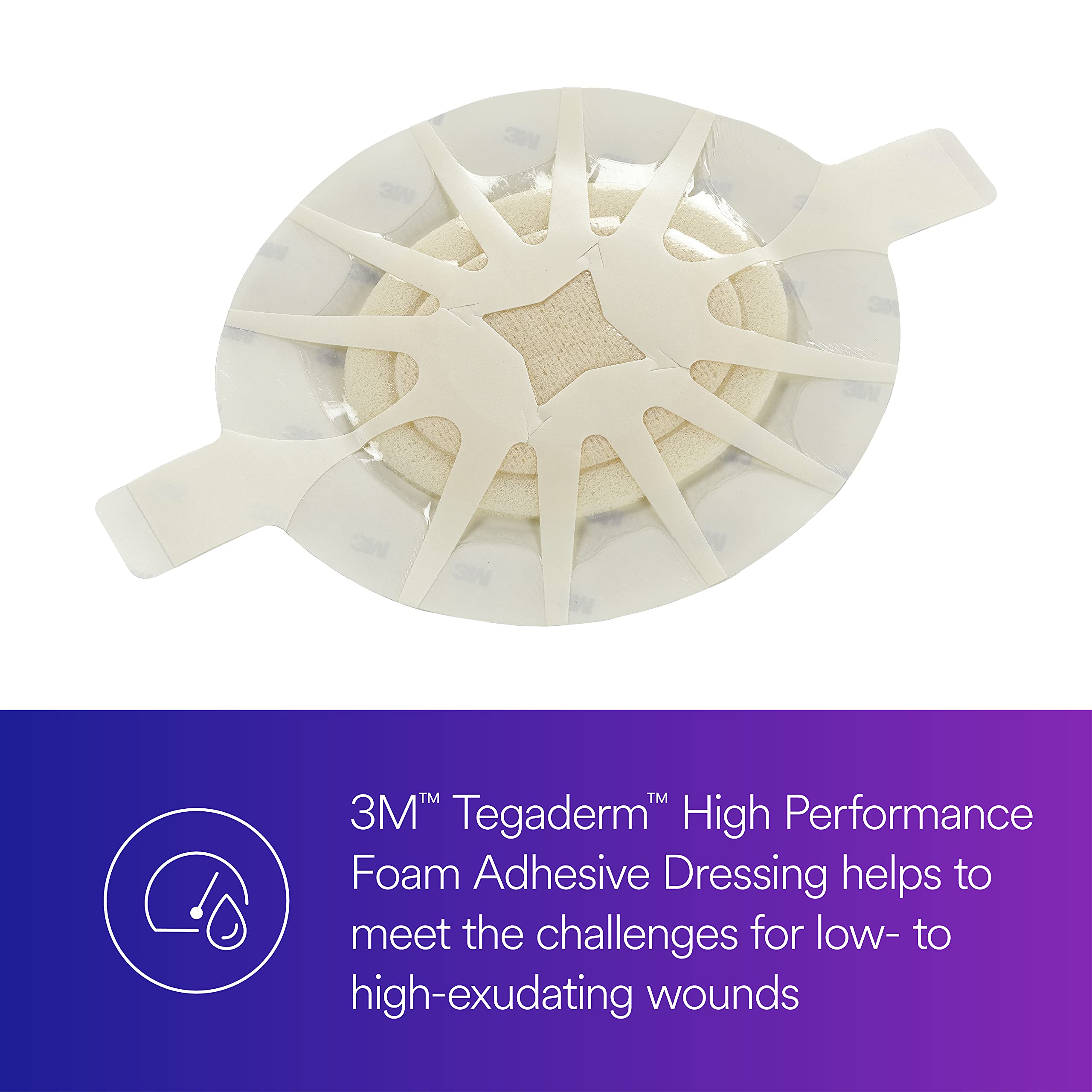 Conformable Tegaderm foam dressing hugs body contours for comfort.