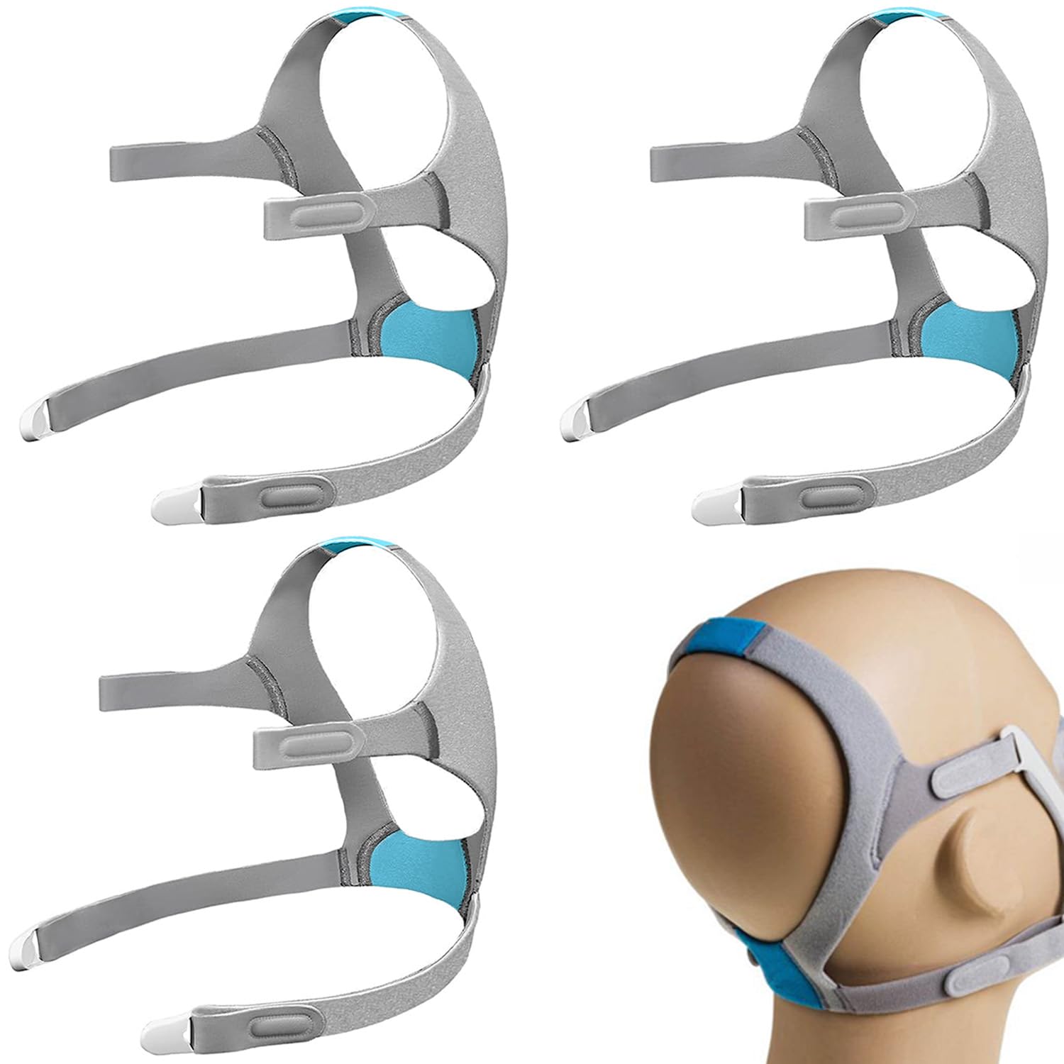 Tegneo Airfit N20 headgear 3-pack laid flat, showcasing soft, breathable fabric for comfort.