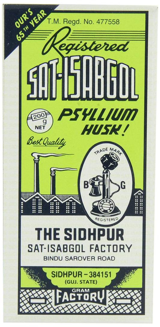 Telephone Sat-Isabgol box front highlighting organic, high-soluble fiber for daily use.