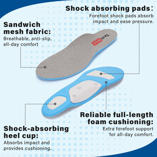 TemHot forefoot and heel gel cushioning for smoother steps and impact absorption.