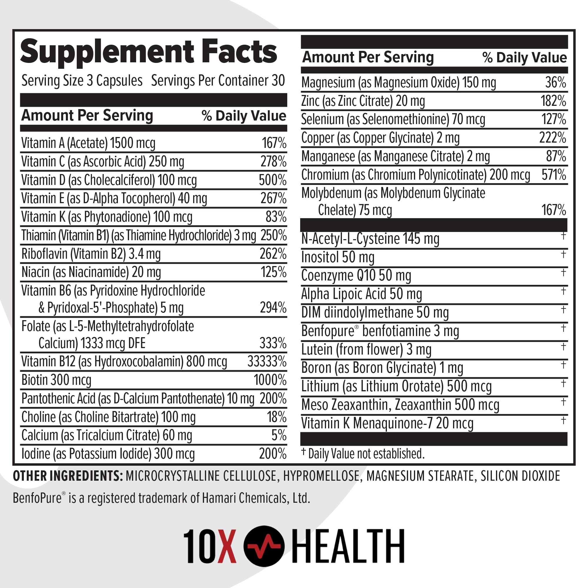 10X Health Optimize made-in-USA badge on packaging.